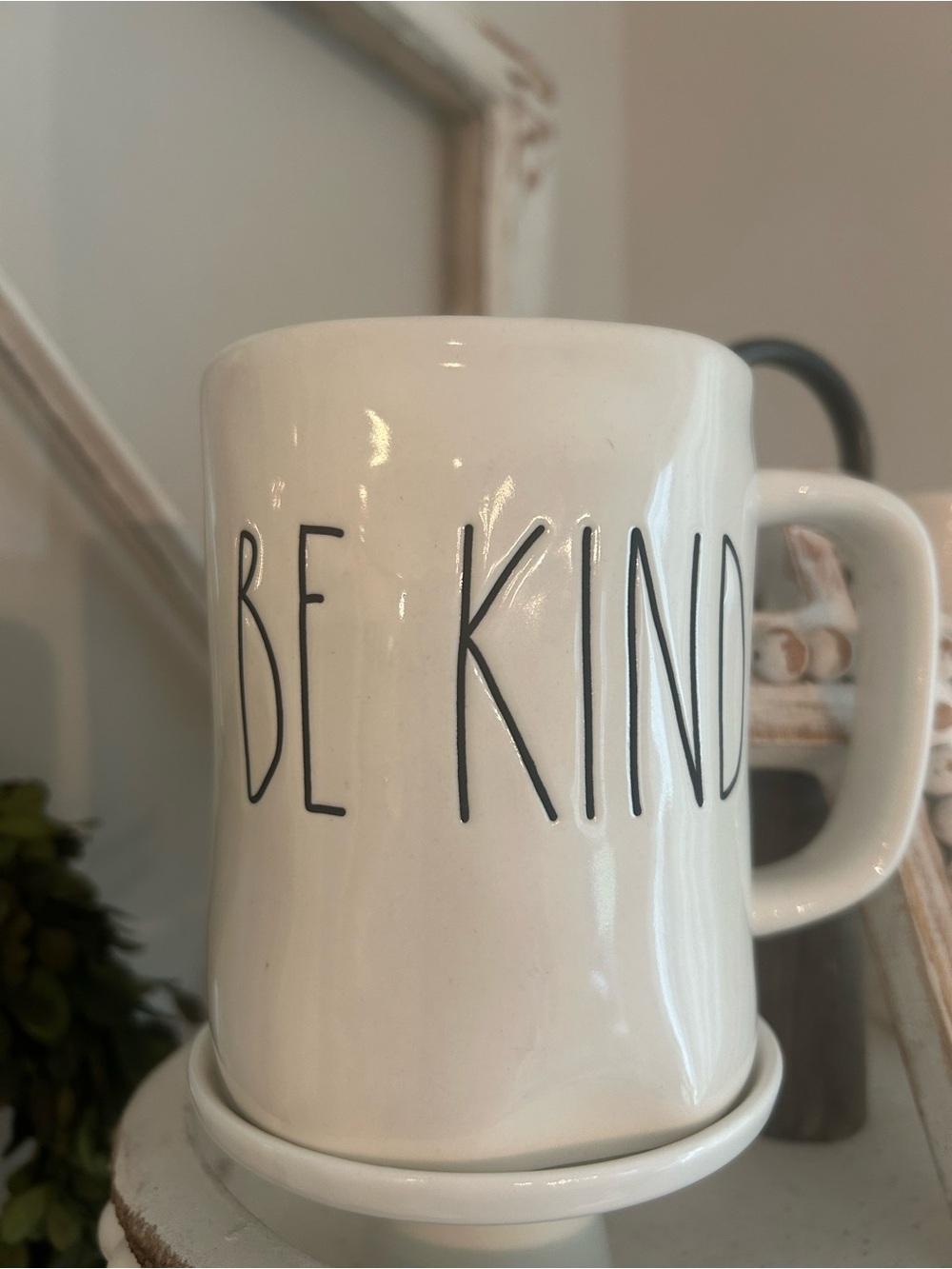 Rae Dunn White Ceramic Mug with Black Lettering - BE KIND